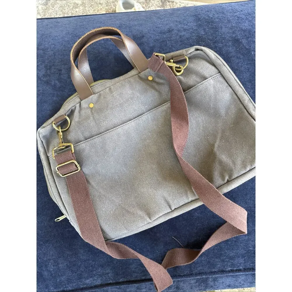 Line Of Trade Gray Canvas Laptop Bag w/ Leather Double Handles & shoulder strap